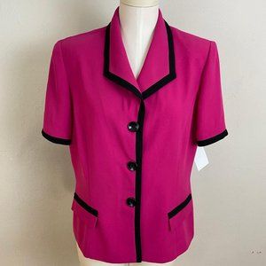 Vintage 80s Rayon Fuchsia and Black Short Top Jacket / Blouse by Danny & Nicole